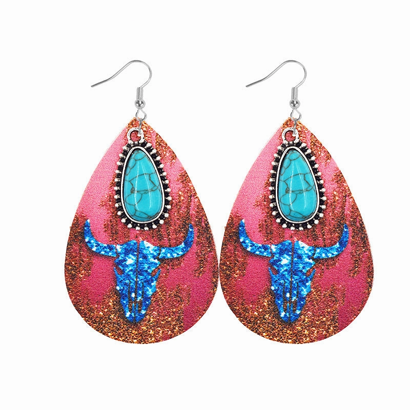 Wholesale Western Cowboy Leather Turquoise Earrings