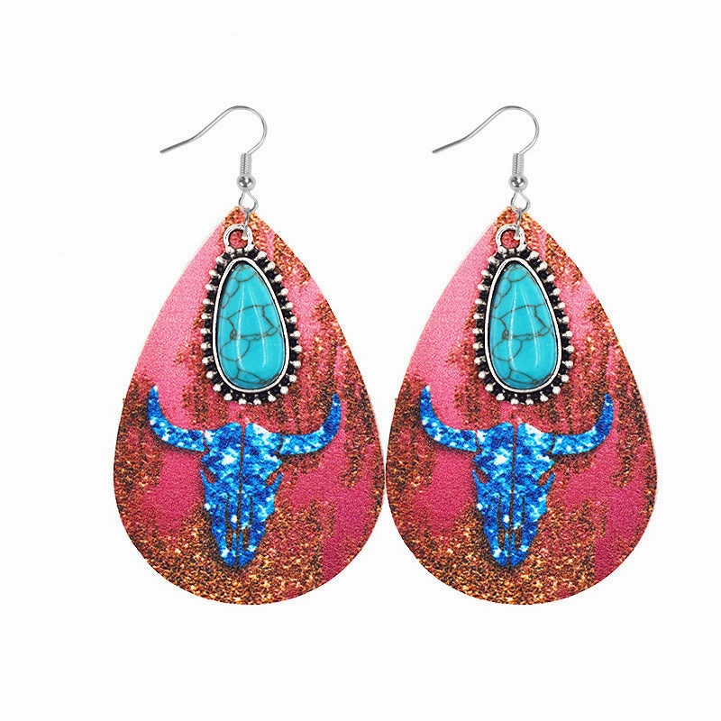 Wholesale Western Cowboy Leather Turquoise Earrings