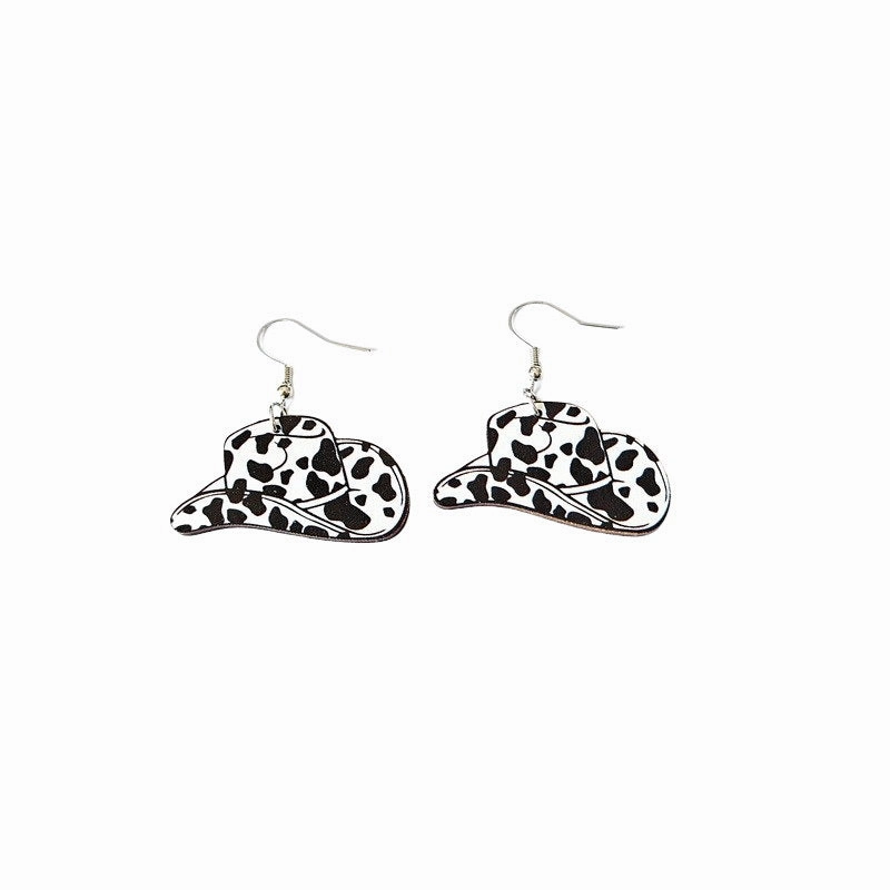 Wholesale Western Cowboy Pentagram Hat Wood Earrings