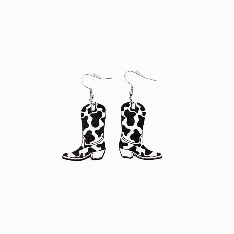 Wholesale Western Cowboy Pentagram Hat Wood Earrings