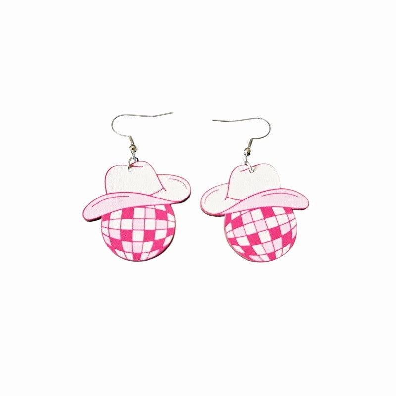 Wholesale Western Cowboy Pentagram Hat Wood Earrings
