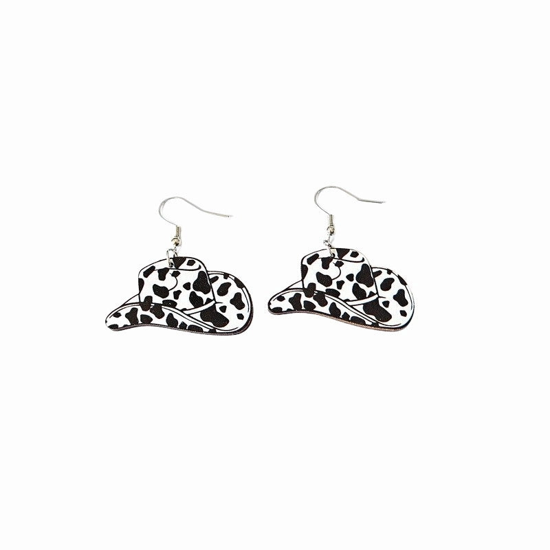 Wholesale Western Cowboy Pentagram Hat Wood Earrings