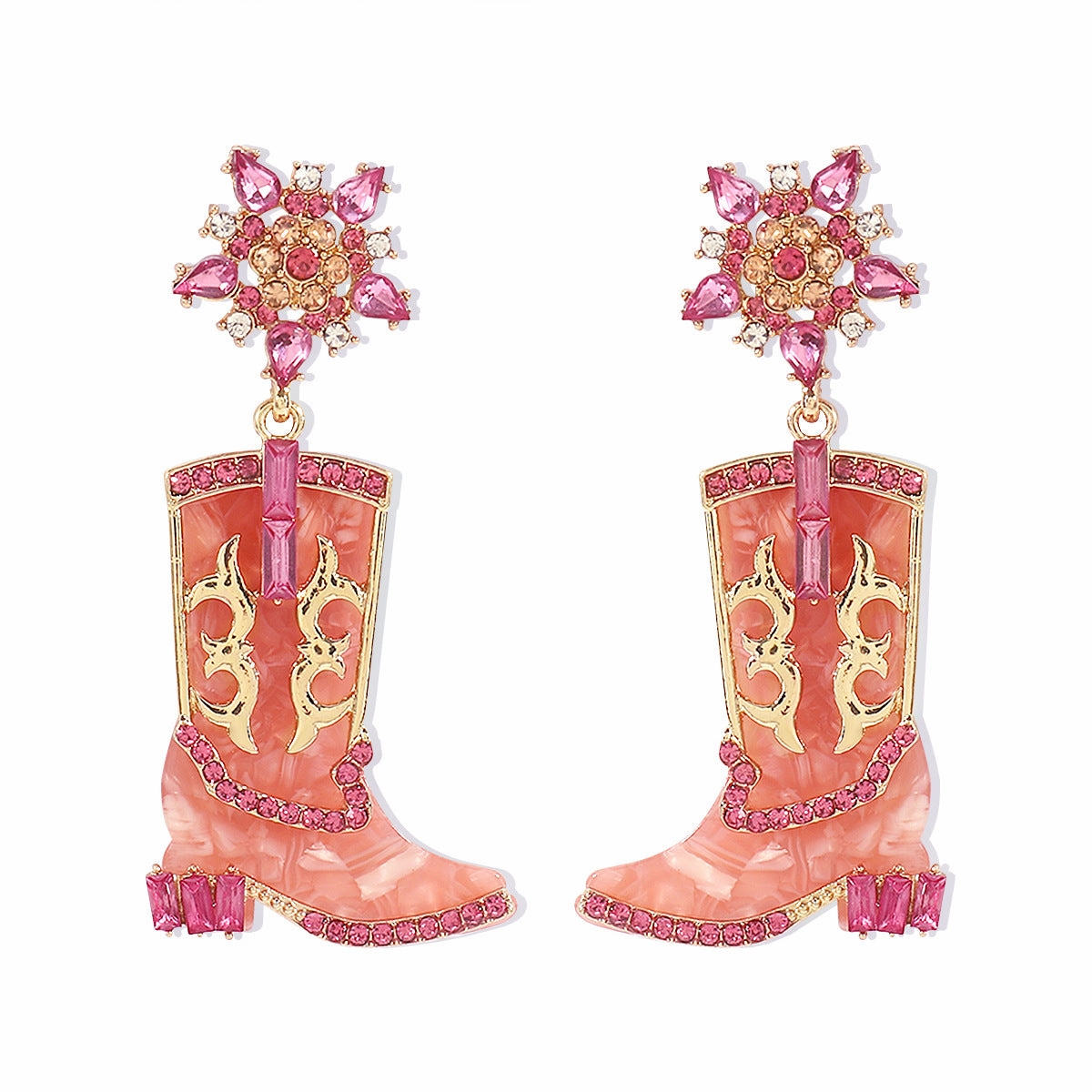 Wholesale Western Cowboy Style Boots Diamond-Drip Oil Independence Day Earrings