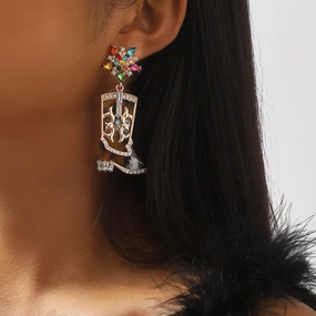 Wholesale Western Cowboy Style Boots Diamond-Drip Oil Independence Day Earrings