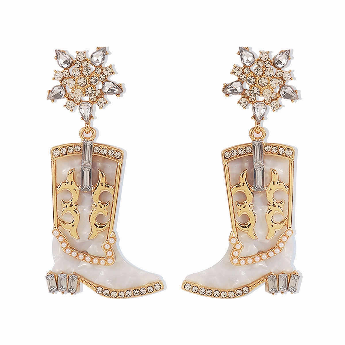 Wholesale Western Cowboy Style Boots Diamond-Drip Oil Independence Day Earrings
