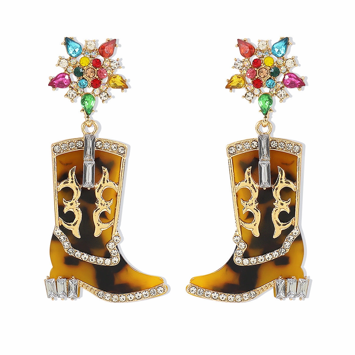 Wholesale Western Cowboy Style Boots Diamond-Drip Oil Independence Day Earrings