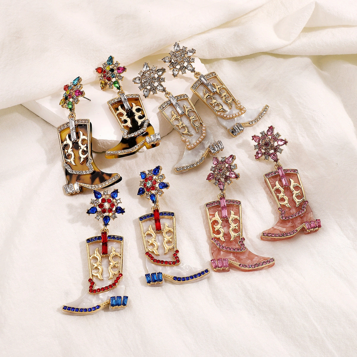 Wholesale Western Cowboy Style Boots Diamond-Drip Oil Independence Day Earrings