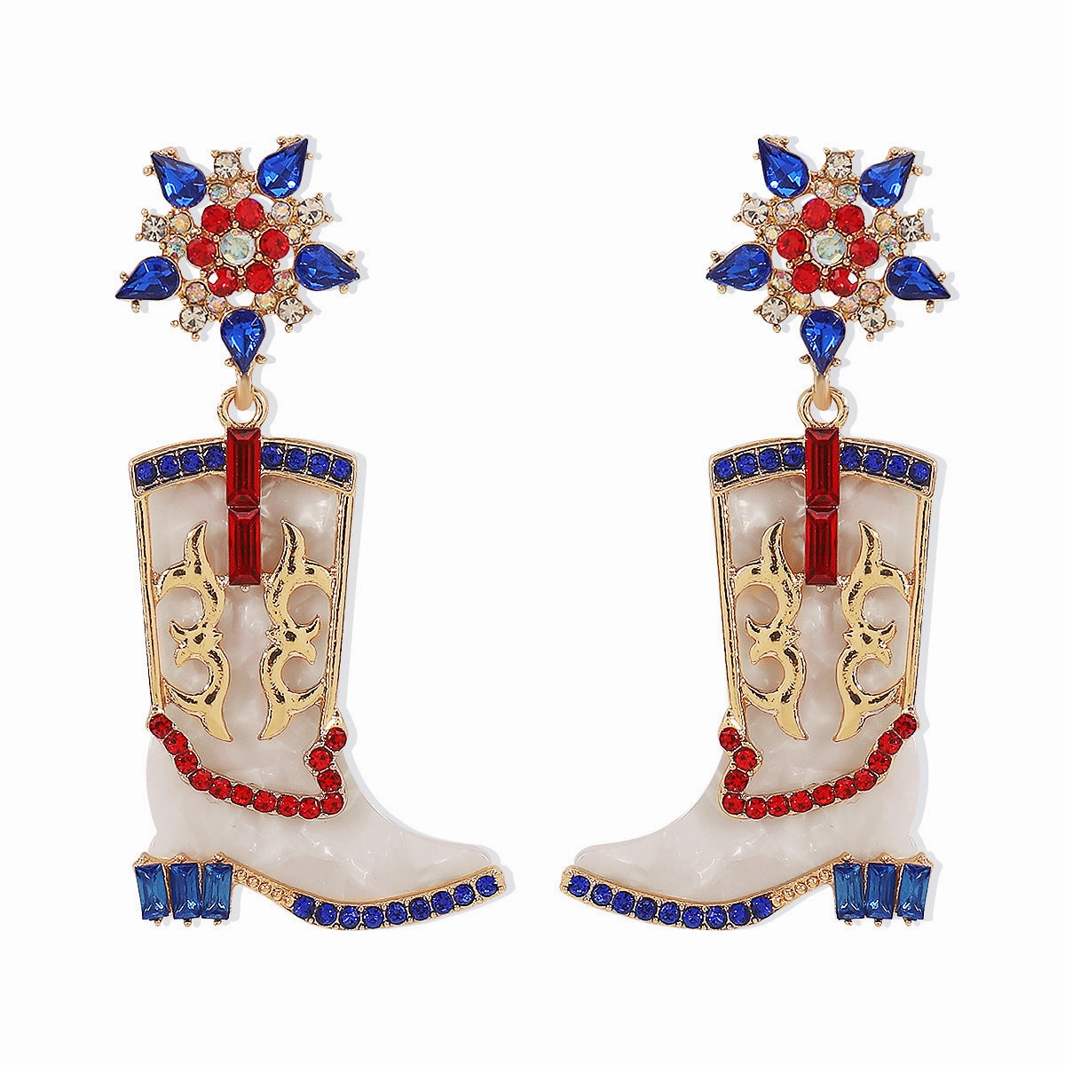 Wholesale Western Cowboy Style Boots Diamond-Drip Oil Independence Day Earrings