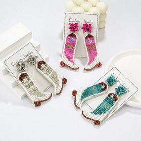 Wholesale Western Cowboy Style Boots Rice Bead Earrings