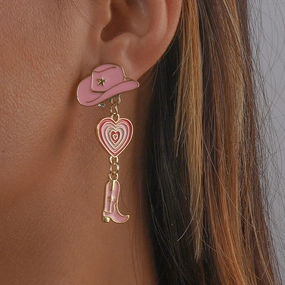 Wholesale Western Cowboy Style Hat Heart Cowboy Boots Oil Drop Earrings