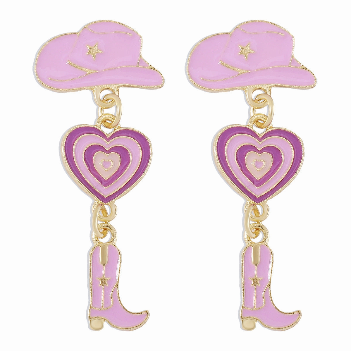 Wholesale Western Cowboy Style Hat Heart Cowboy Boots Oil Drop Earrings
