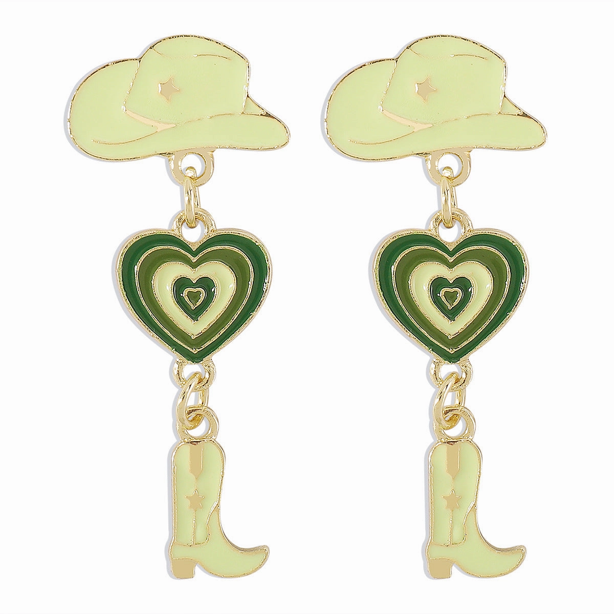Wholesale Western Cowboy Style Hat Heart Cowboy Boots Oil Drop Earrings
