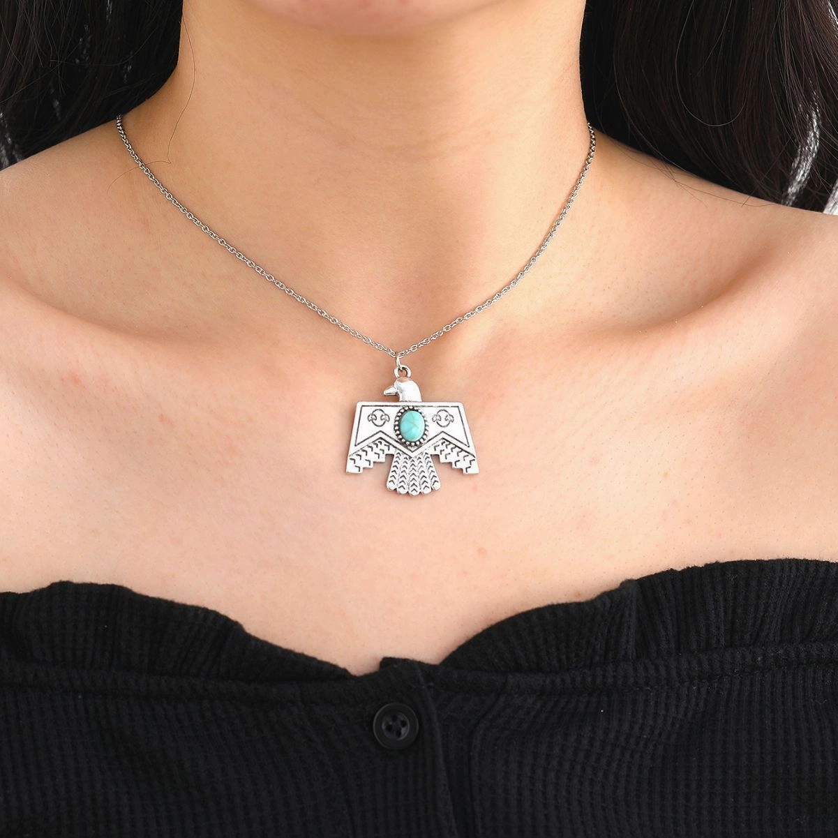 Wholesale Western Denim Alloy Turquoise Eagle Necklace