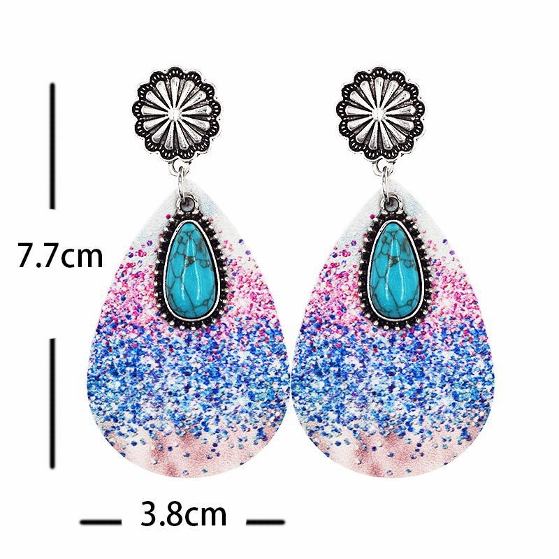 Wholesale Western Denim Leopard Leather Earrings