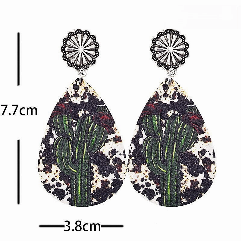 Wholesale Western Denim Reversible Check Leather Earrings
