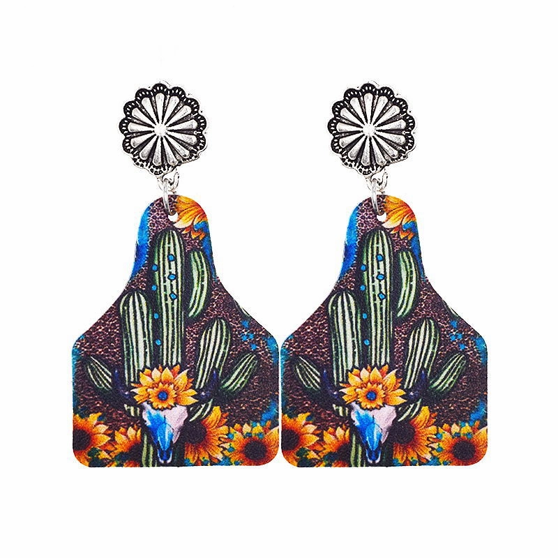 Wholesale Western Denim Reversible Check Leather Earrings
