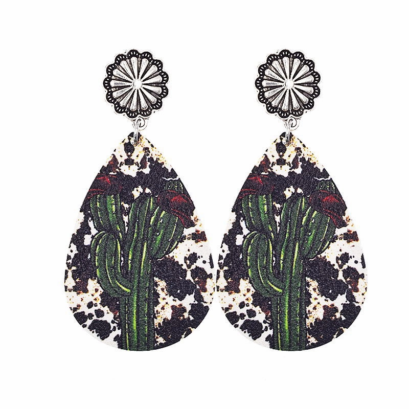 Wholesale Western Denim Reversible Check Leather Earrings