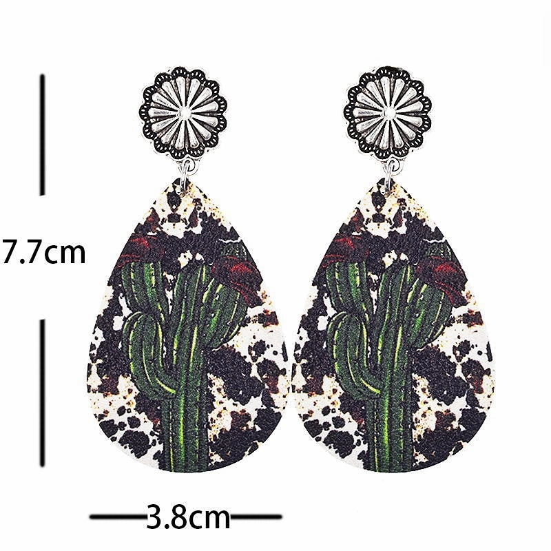 Wholesale Western Denim Reversible Check Leather Earrings