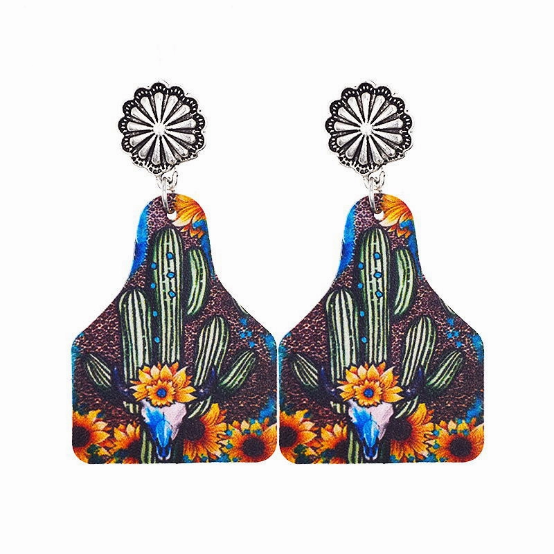Wholesale Western Denim Reversible Check Leather Earrings