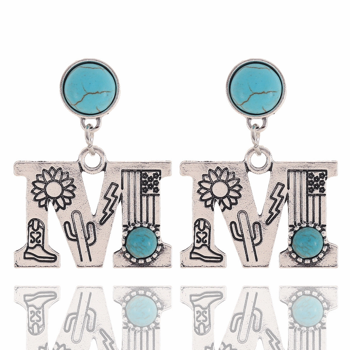 Wholesale Western Denim Sunflower Cactus Alloy Earrings