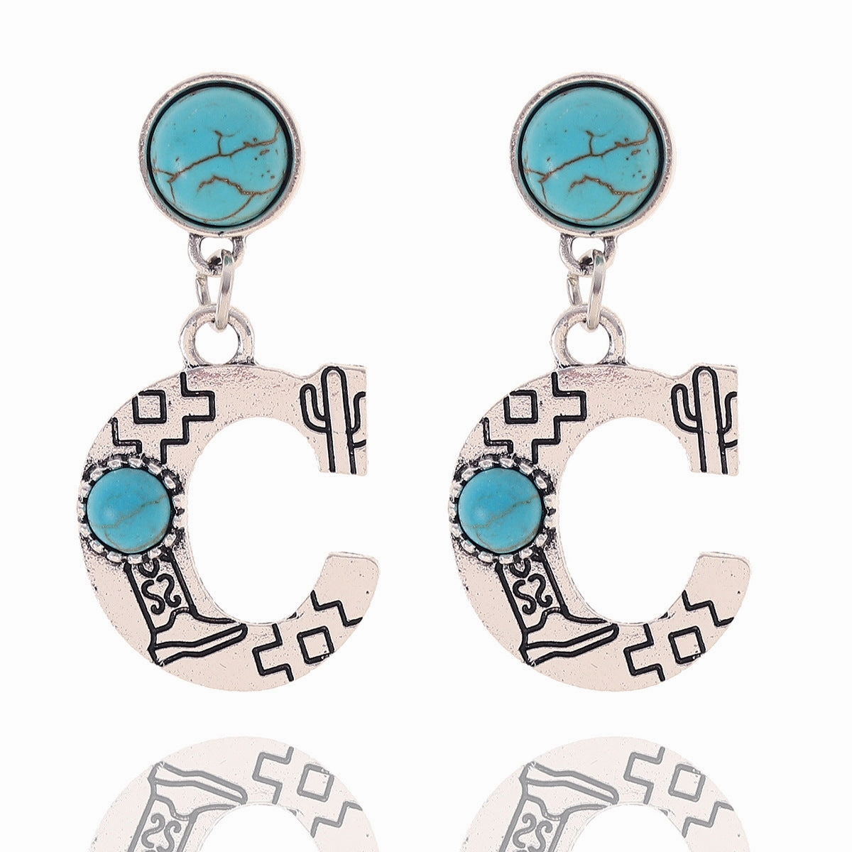 Wholesale Western Denim Sunflower Cactus Alloy Earrings