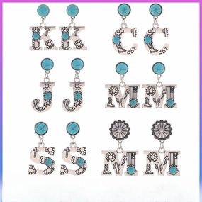 Wholesale Western Denim Sunflower Cactus Alloy Earrings