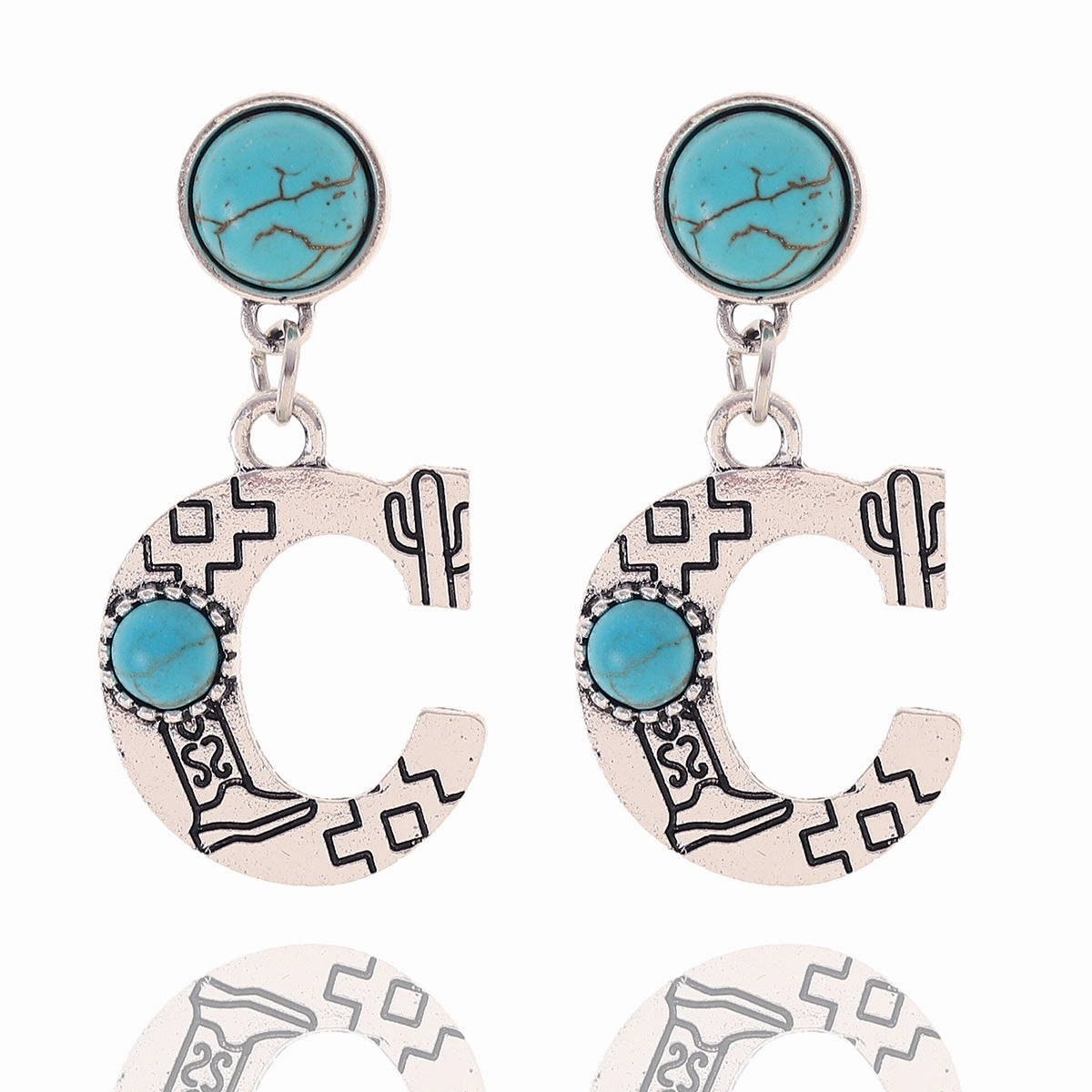 Wholesale Western Denim Sunflower Cactus Alloy Earrings