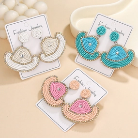 Wholesale Western Hand-woven Bohemia Cowboy Hat Beaded Earrings
