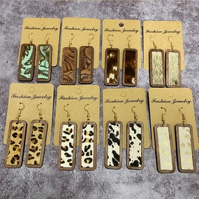 Wholesale Western Leopard Print Minimalist Bar Leather Retro Geometric Texture Inlaid Earrings