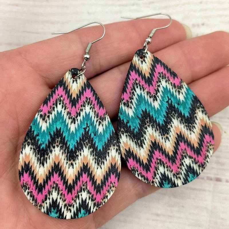 Wholesale Western Style Aztec Diamond Studded Leather Drop Earrings