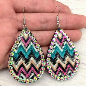 Wholesale Western Style Aztec Diamond Studded Leather Drop Earrings