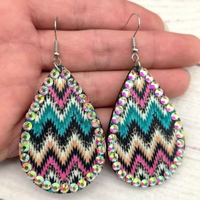 Wholesale Western Style Aztec Diamond Studded Leather Drop Earrings