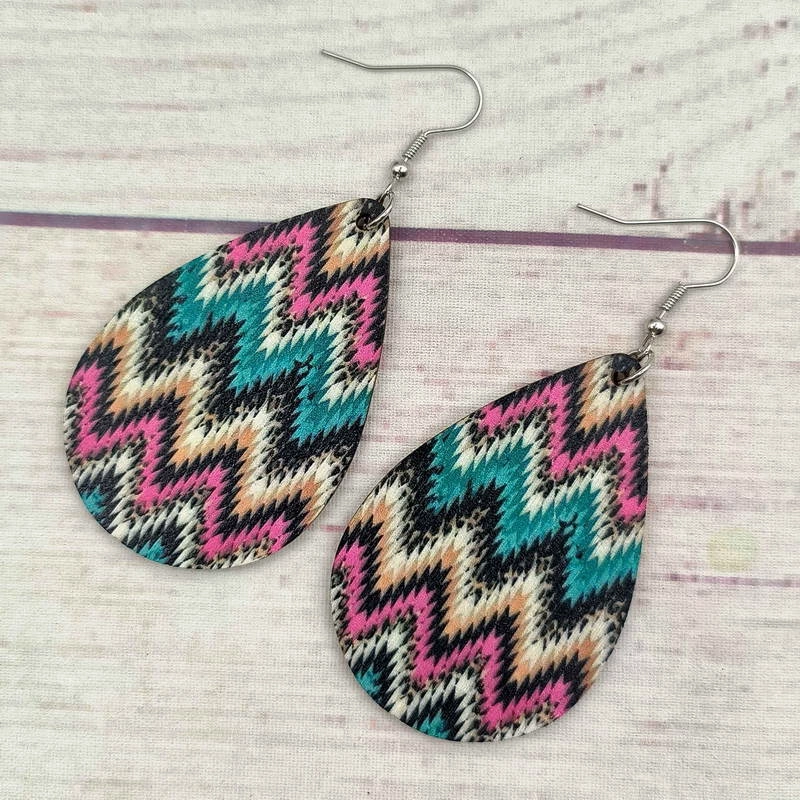 Wholesale Western Style Aztec Diamond Studded Leather Drop Earrings