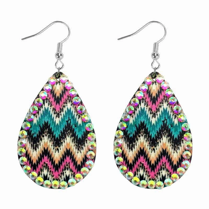 Wholesale Western Style Aztec Diamond Studded Leather Drop Earrings