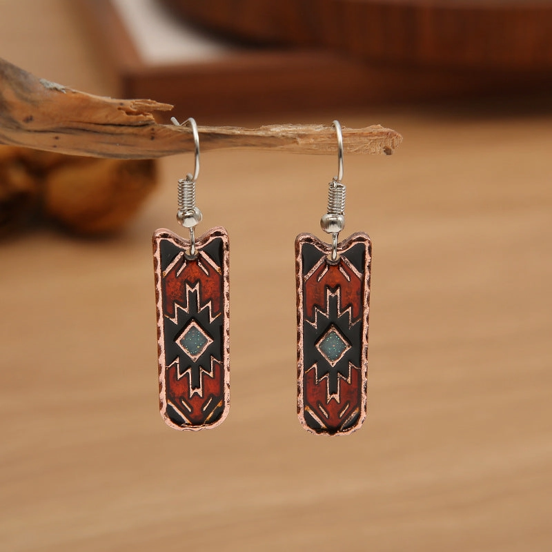 Wholesale Western Style Aztec Pattern Oil Dropping Earrings
