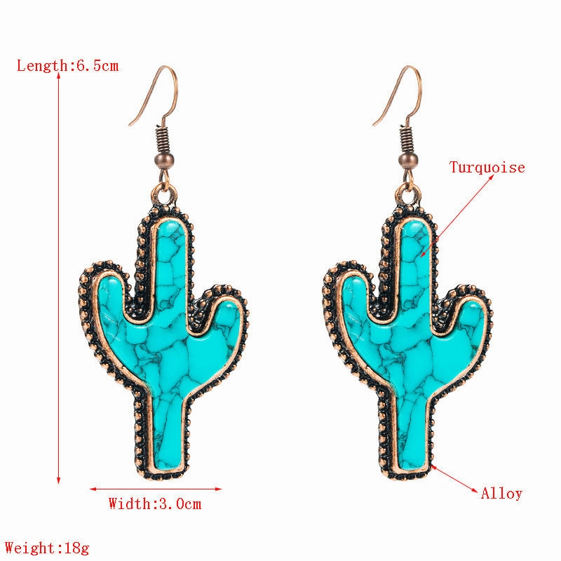 Wholesale Western style big cactus creative turquoise earrings