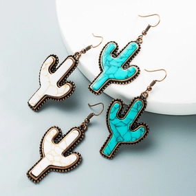 Wholesale Western style big cactus creative turquoise earrings
