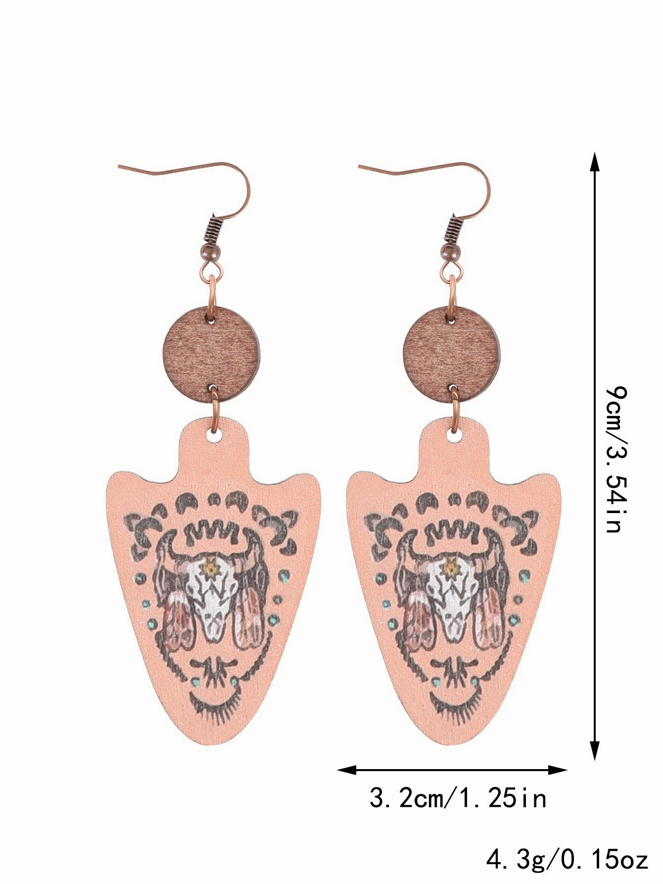 Wholesale Western Style Cactus Bull Head Wooden Earrings