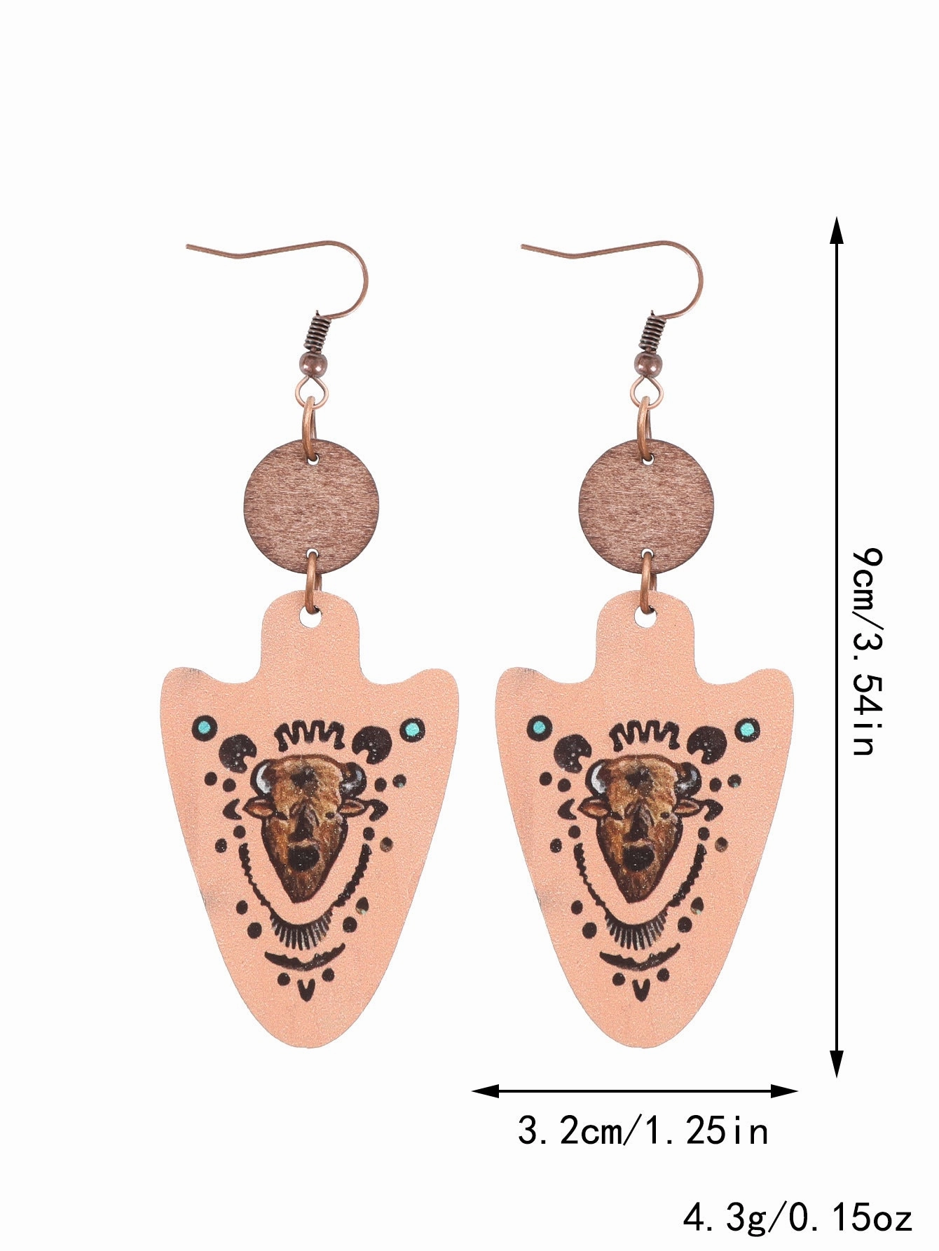 Wholesale Western Style Cactus Bull Head Wooden Earrings