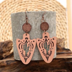 Wholesale Western Style Cactus Bull Head Wooden Earrings