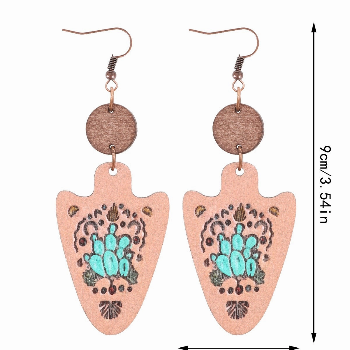 Wholesale Western Style Cactus Bull Head Wooden Earrings