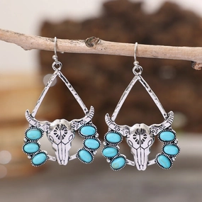 Wholesale Western Style Cow Head Turquoise Alloy Earrings