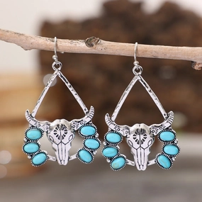 Wholesale Western Style Cow Head Turquoise Alloy Earrings