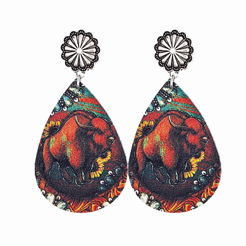 Wholesale Western Style Cow Leather Drop Earrings