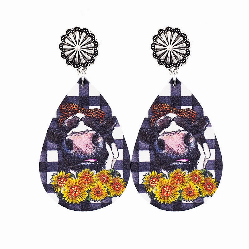 Wholesale Western Style Cow Leather Drop Earrings