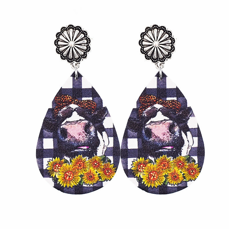 Wholesale Western Style Cow Leather Drop Earrings