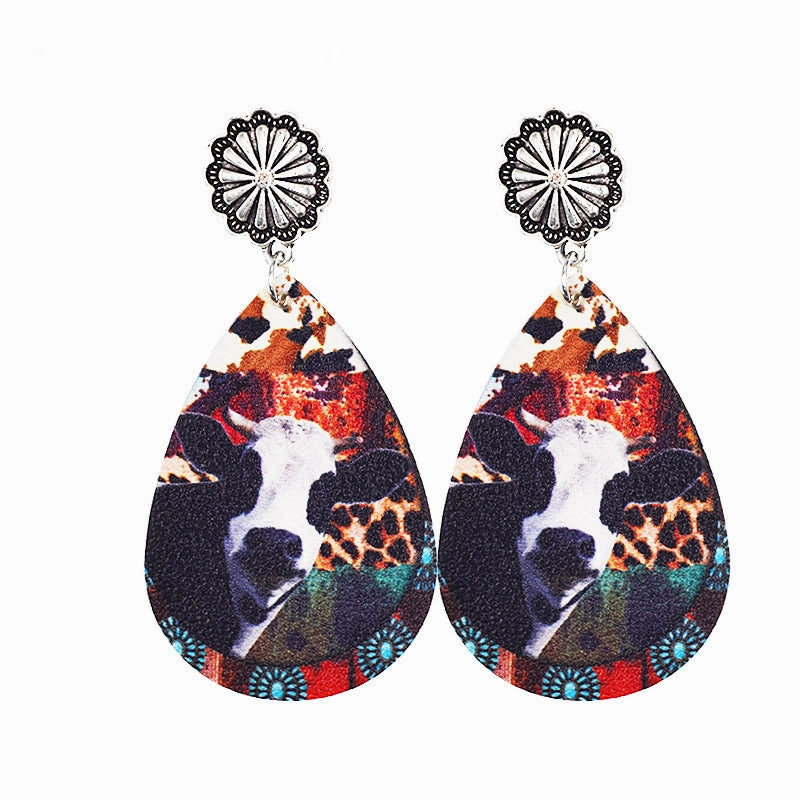 Wholesale Western Style Cow Leather Drop Earrings