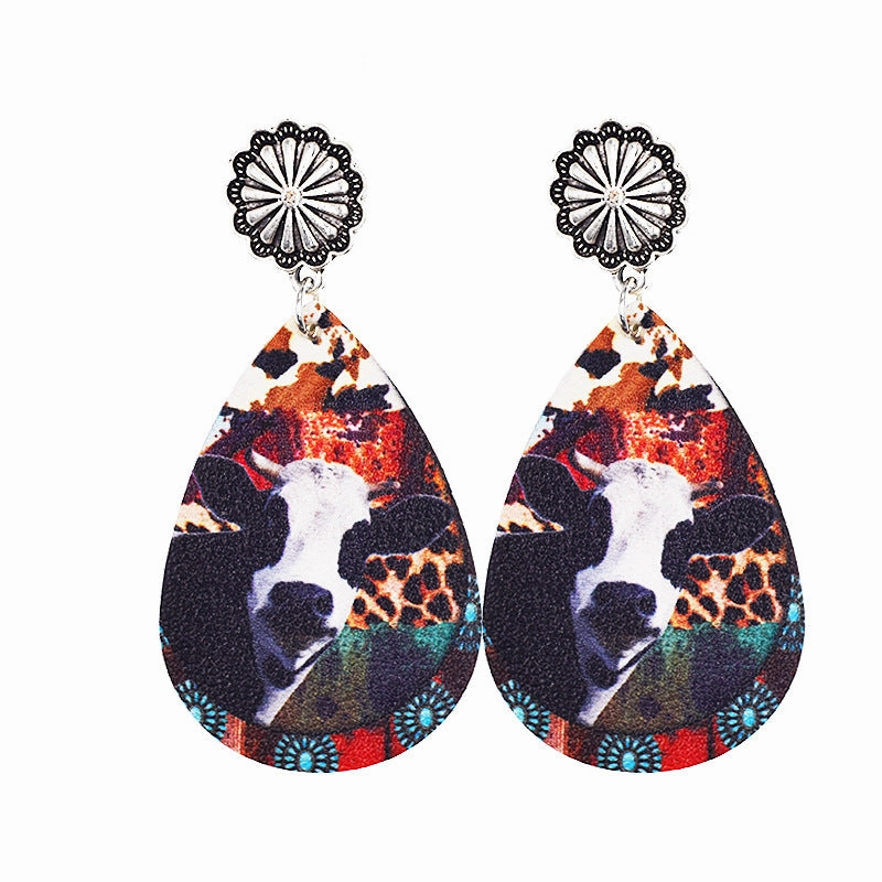 Wholesale Western Style Cow Leather Drop Earrings