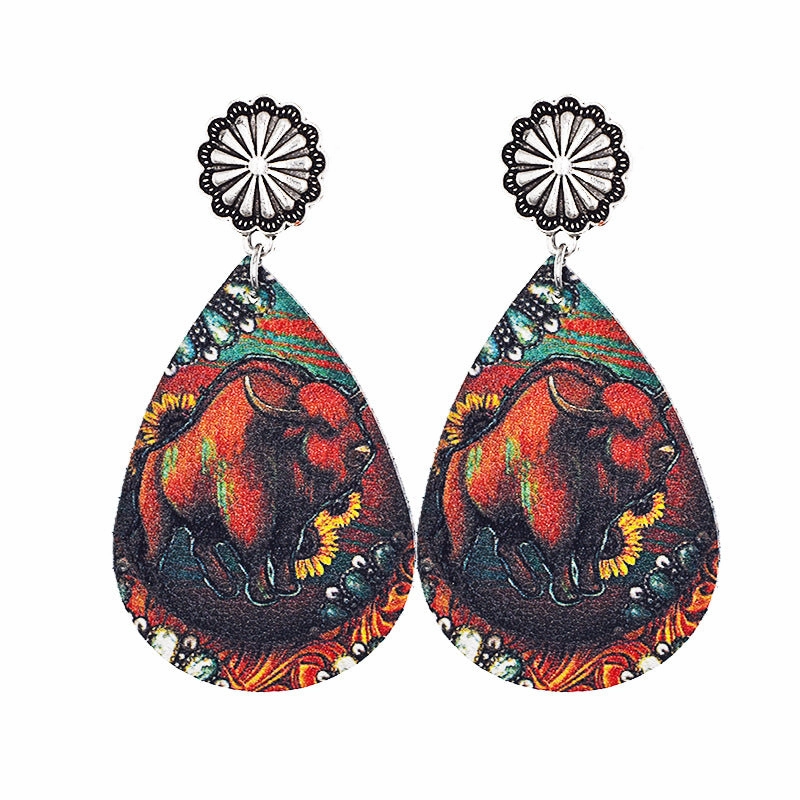 Wholesale Western Style Cow Leather Drop Earrings