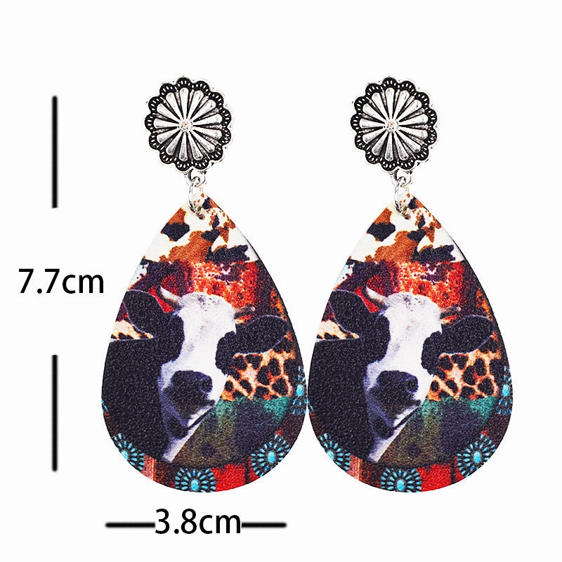 Wholesale Western Style Cow Leather Drop Earrings